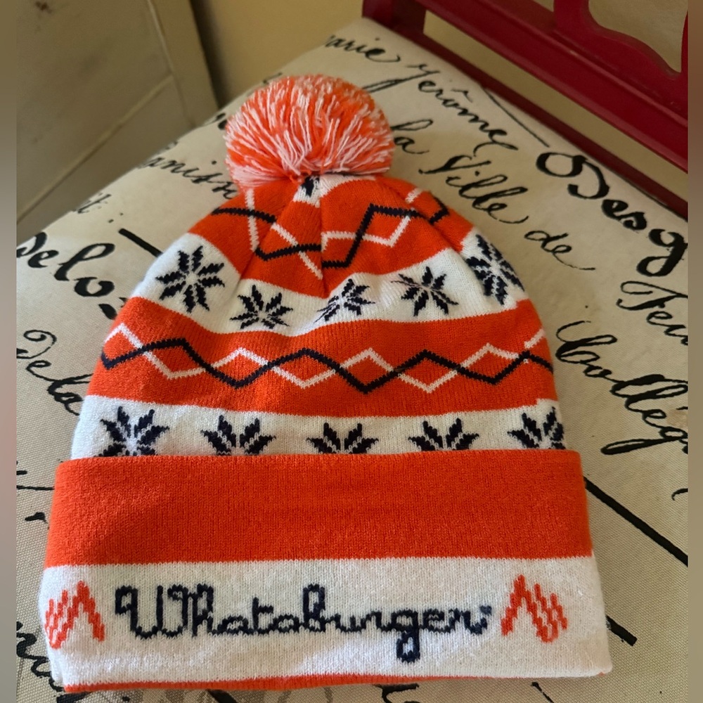 Whataburger Beanie Orange and Blue with Pom Pom EUC